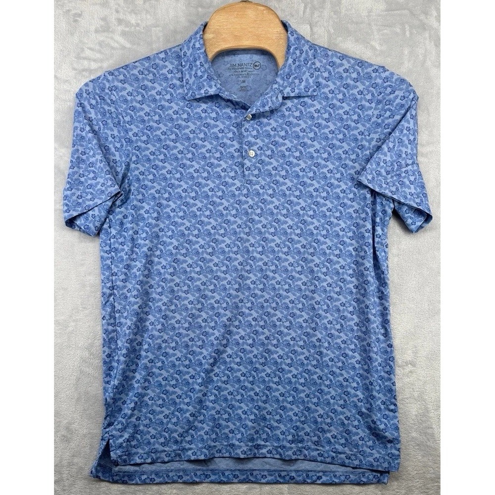 Jim Nantz by Vineyard Vines brrr Floral Print Blue Polo Shirt Men's Size M